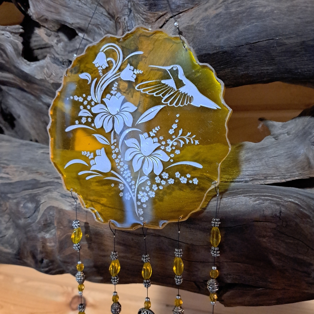 Yellow and White Hummingbird Suncatcher